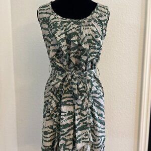 Olive/white ruffle tie front dress, $20, Size S